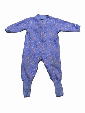 Vintage Snugabye Convert-A-Foot Girls Purple Animal Print Fleece Sleeper Pajamas